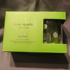 Lenox Kate Spade Pearl Place Etched Polka Dot 12oz Whiskey Glasses Set of 2